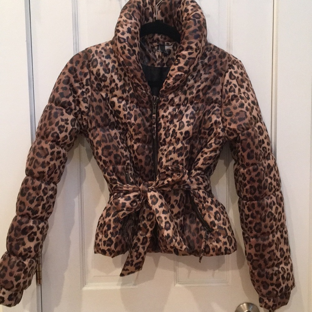 Leopard print puffer coat